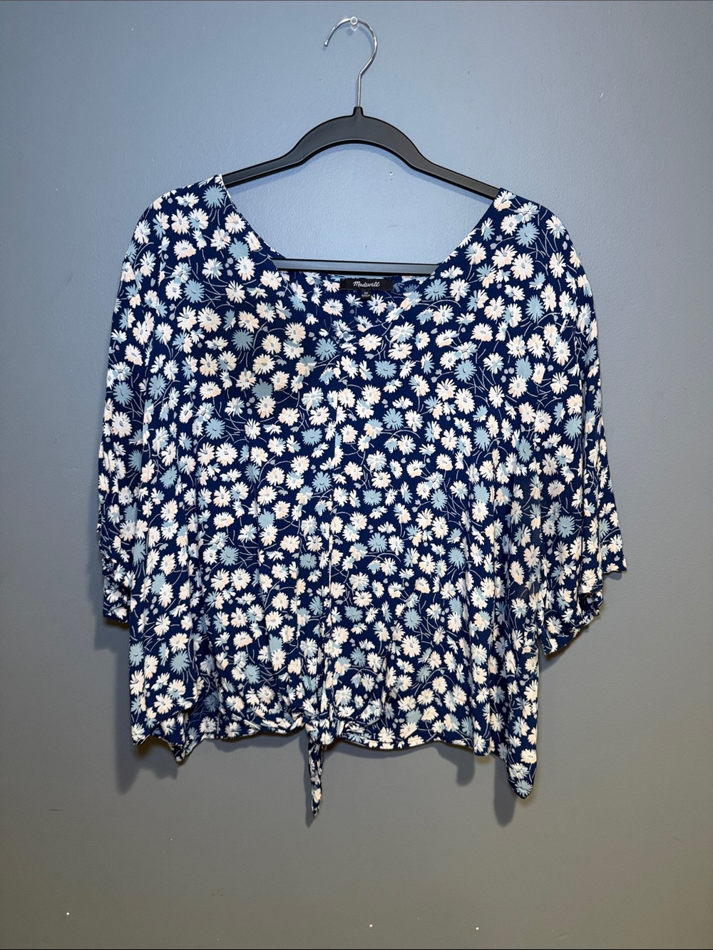 Blue Floral Tie-Hem Women's Top